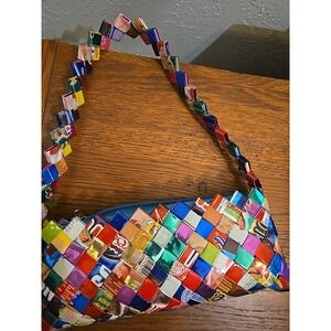Woven Candy Gum Wrapper Purse Shoulder Bag Wearable Art Upcycled Colorful Mexico